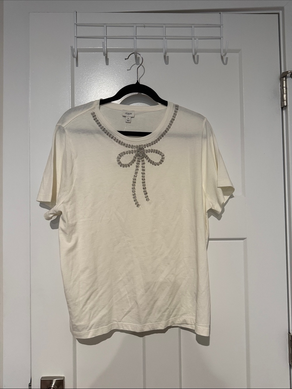 J. Crew Cream Short Sleeve Tee with Jeweled Bow